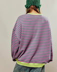 Women's oversized striped knit jumper in sky blue — relaxed fit for NZ winter