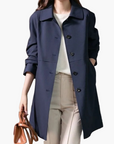 women's dark blue cropped single-breasted trench coat