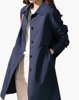 women's dark blue cropped single-breasted trench coat