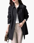 women's dark blue cropped single-breasted trench coat