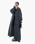 women's grey oversized long double-breasted trench coat