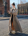 women's oversized long double-breasted trench coat in classic style