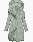 women's green hooded padded quilted winter coat parka