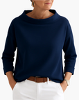 Women's stand collar top long sleeve in white