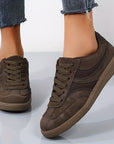 Women's vintage brown retro sneakers with low-top profile and cushioned insole