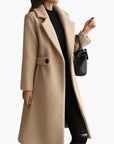 women's camel belted slim fit winter coat