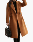 women's camel belted slim fit winter coat
