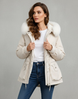 Women's White Hooded Parka elegant warm winter coat