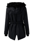 women's gold tailored winter parka with faux fur trimmed hood