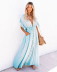Womens Dress Button Front Maxi Boho Style 6