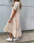 Womens Dress Floral Midi Tiered Short Sleeves 6