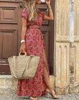 Womens Dress Maxi Short Sleeve Boho Print 3