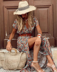 Womens Dress Maxi Short Sleeve Boho Print 5