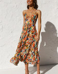 Womens Dress Midi V-Neck Abstract Print Summer 0