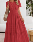 Womens Dress Smocked Waist Short Sleeves Midi 3