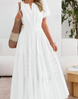 Womens Dress Smocked Waist Short Sleeves Midi 4