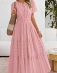 Womens Dress Smocked Waist Short Sleeves Midi 5