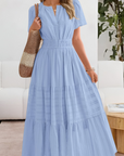 Womens Dress Smocked Waist Short Sleeves Midi 7