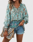 Womens Top Floral Peasant Long Sleeve Blouse 7