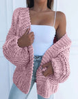 Women's black chunky knit cardigan open front