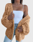 Women's black chunky knit cardigan open front