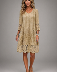 Charming Midi Dress With Lace And 3/4 Sleeves 0