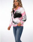 Sweater Long Sleeve Collared Abstract Print