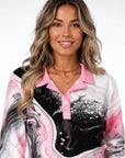 Sweater Long Sleeve Collared Abstract Print