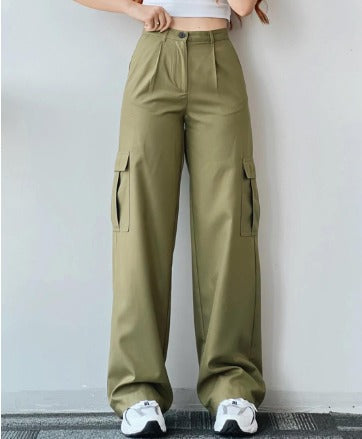 women's high waist cargo jeans with pockets