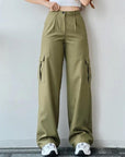 women's high waist cargo jeans with pockets