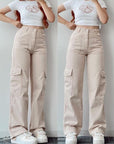 women's high waist cargo jeans with pockets
