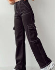 women's high waist cargo jeans with pockets