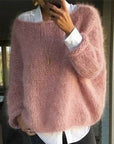 Women's knit jumper in pink, long sleeve comfortable fit, soft winter knitwear for women