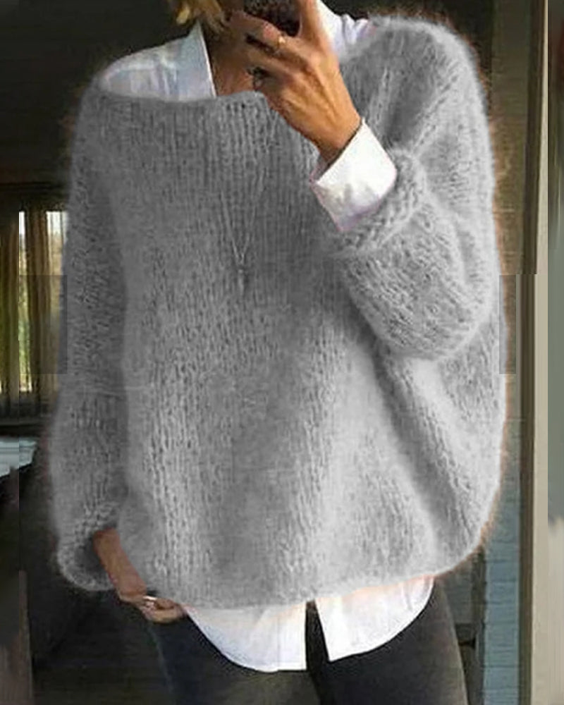 Women's knit jumper in pink, long sleeve comfortable fit, soft winter knitwear for women