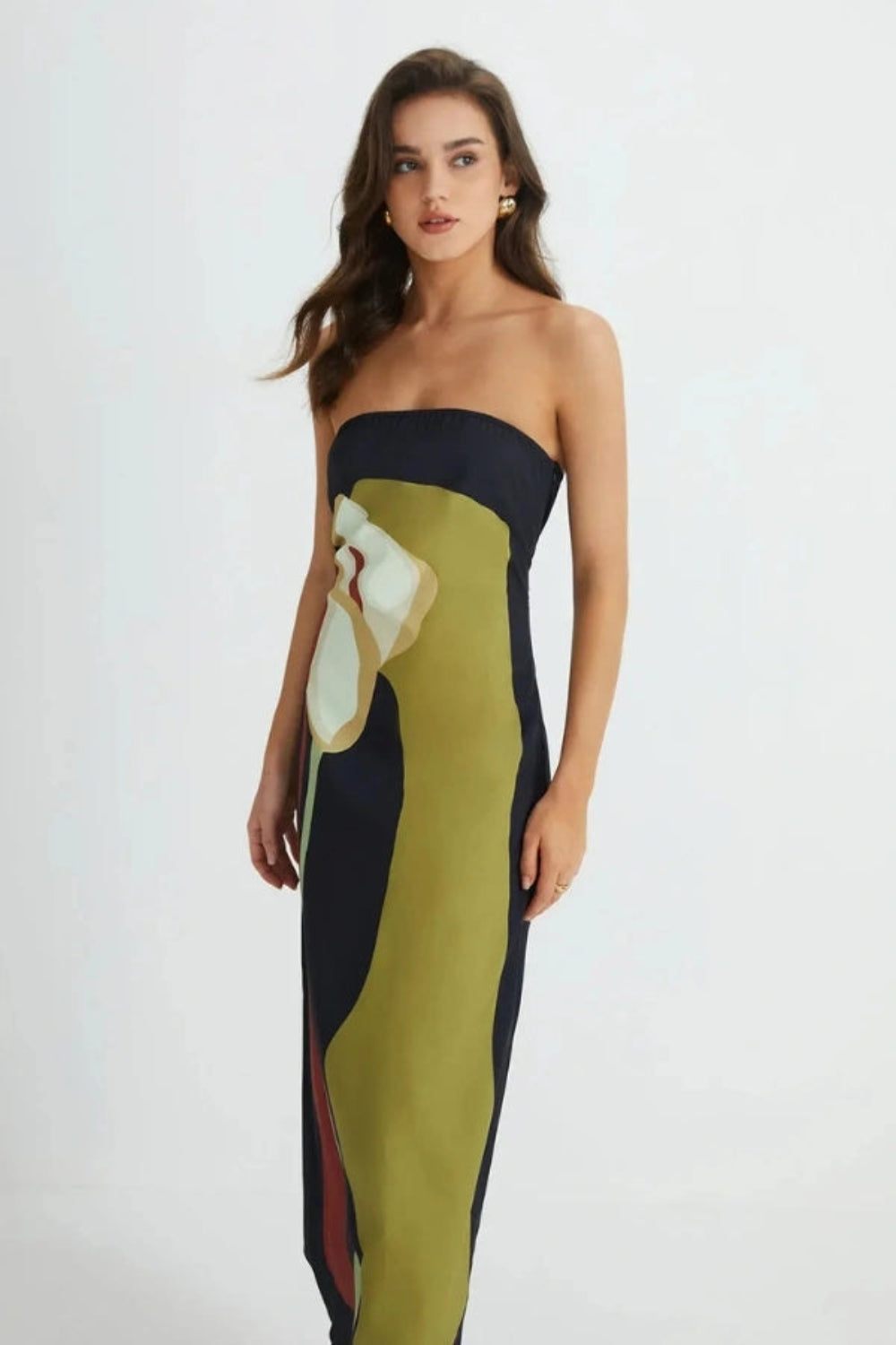 Abstract Calla Lily Maxi Dress With Strapless Neckline 4