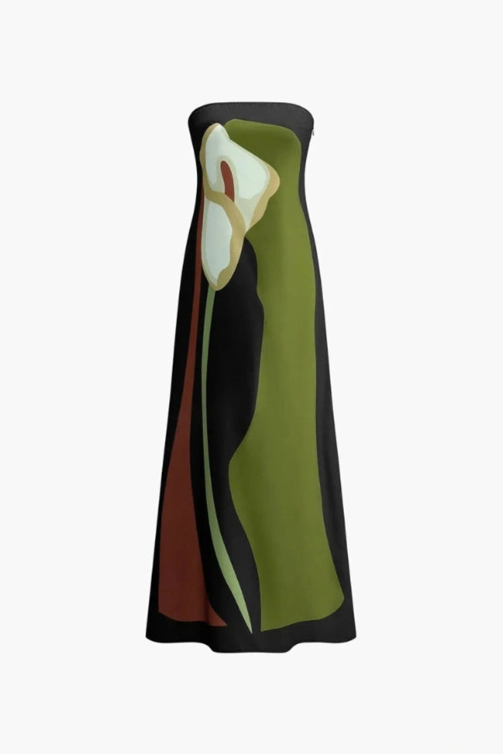 Abstract Calla Lily Maxi Dress With Strapless Neckline 8