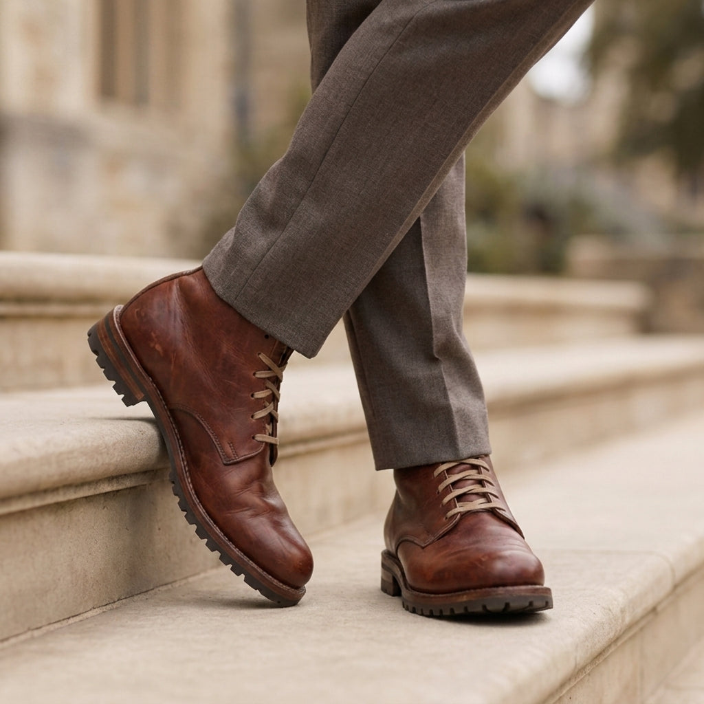 Men's classic black leather lace-up boots