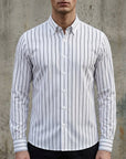 Men's white & black stripe striped button-up shirt