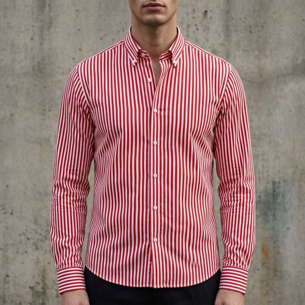 Men's white &amp; black stripe striped button-up shirt