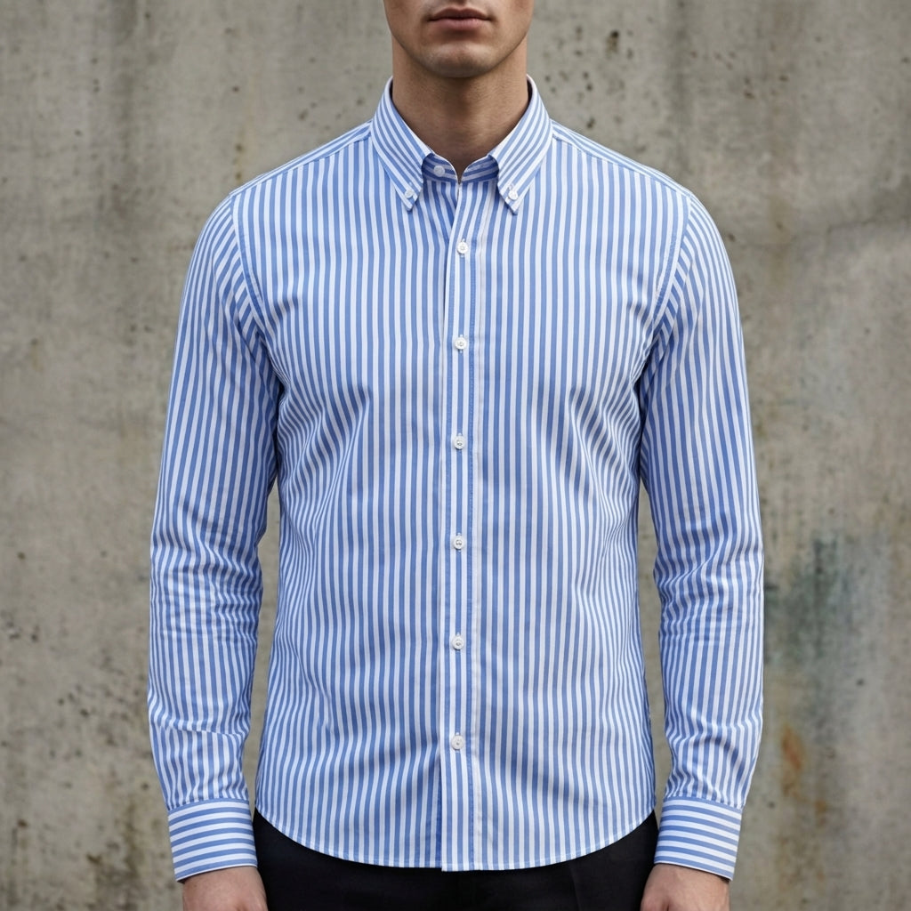 Men's white &amp; black stripe striped button-up shirt