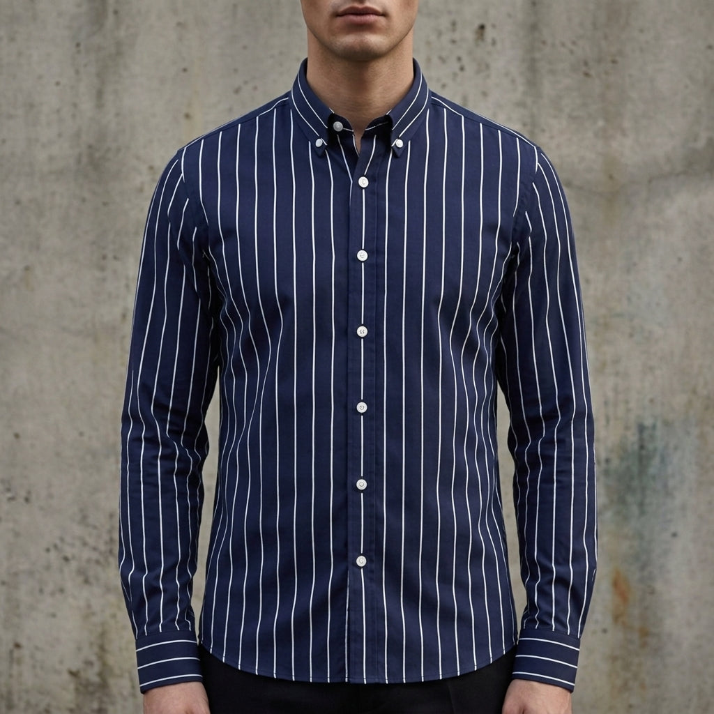 Men's white &amp; black stripe striped button-up shirt