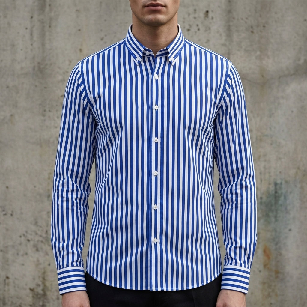 Men's white &amp; black stripe striped button-up shirt