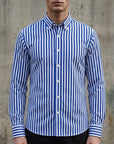 Men's white & black stripe striped button-up shirt