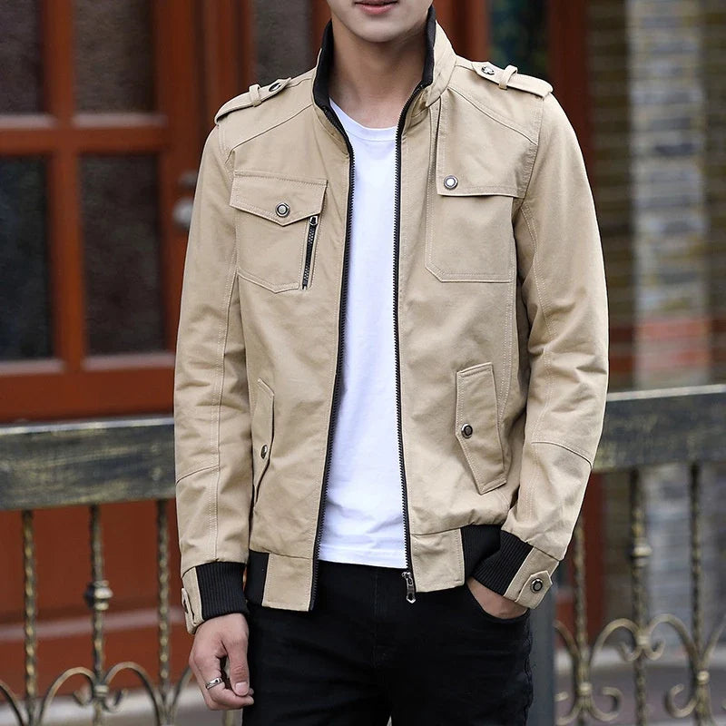 Men's khaki casual utility bomber jacket