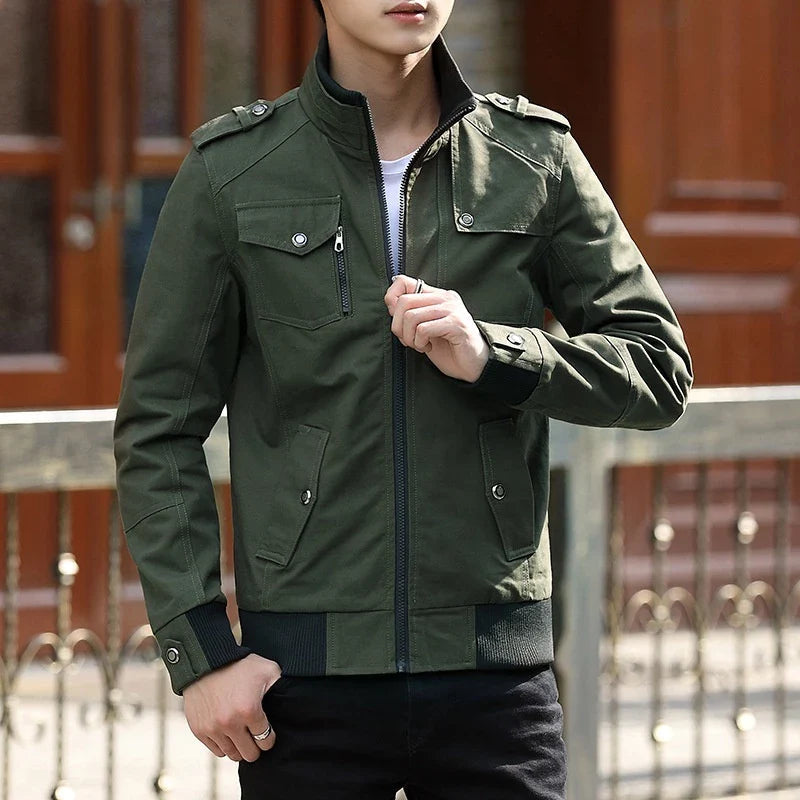 Men's khaki casual utility bomber jacket