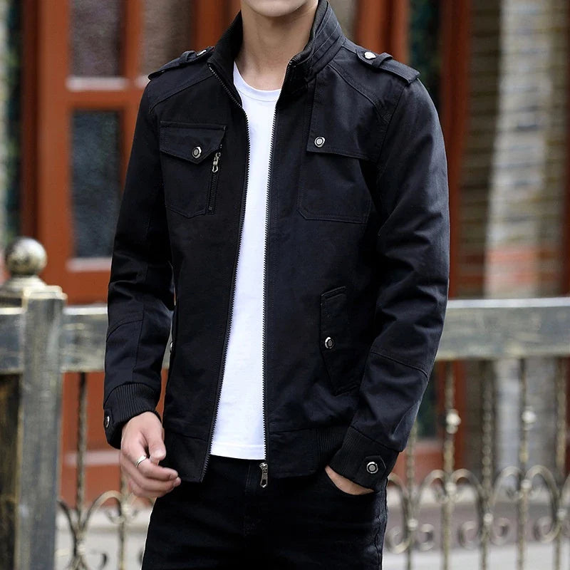 Men's khaki casual utility bomber jacket