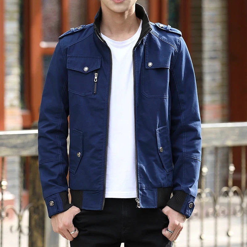 Men's khaki casual utility bomber jacket