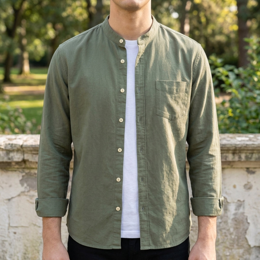 Men's light blue long sleeve button-up shirt