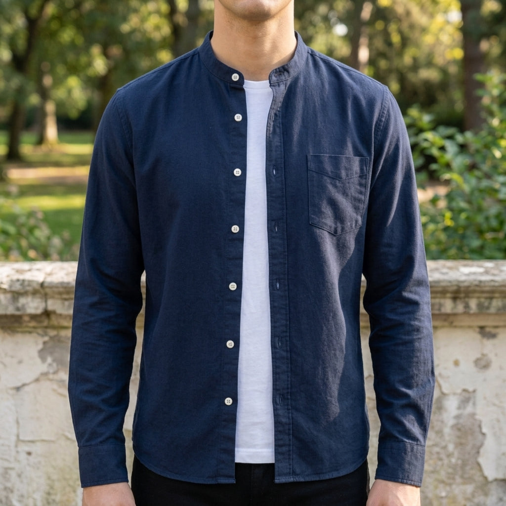 Men's light blue long sleeve button-up shirt