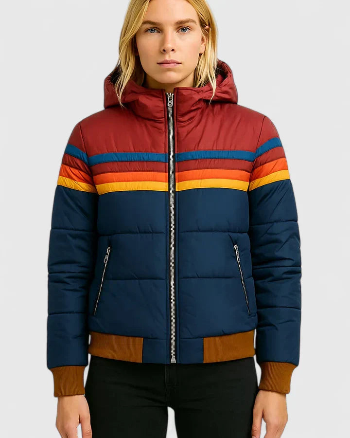 Women's navy blue waterproof hooded rain jacket
